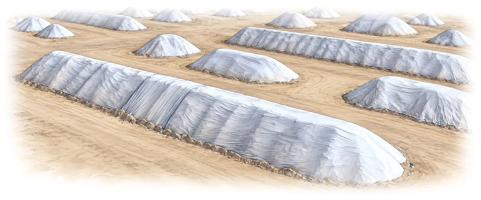 Illustration of tarped hull stockpiles
